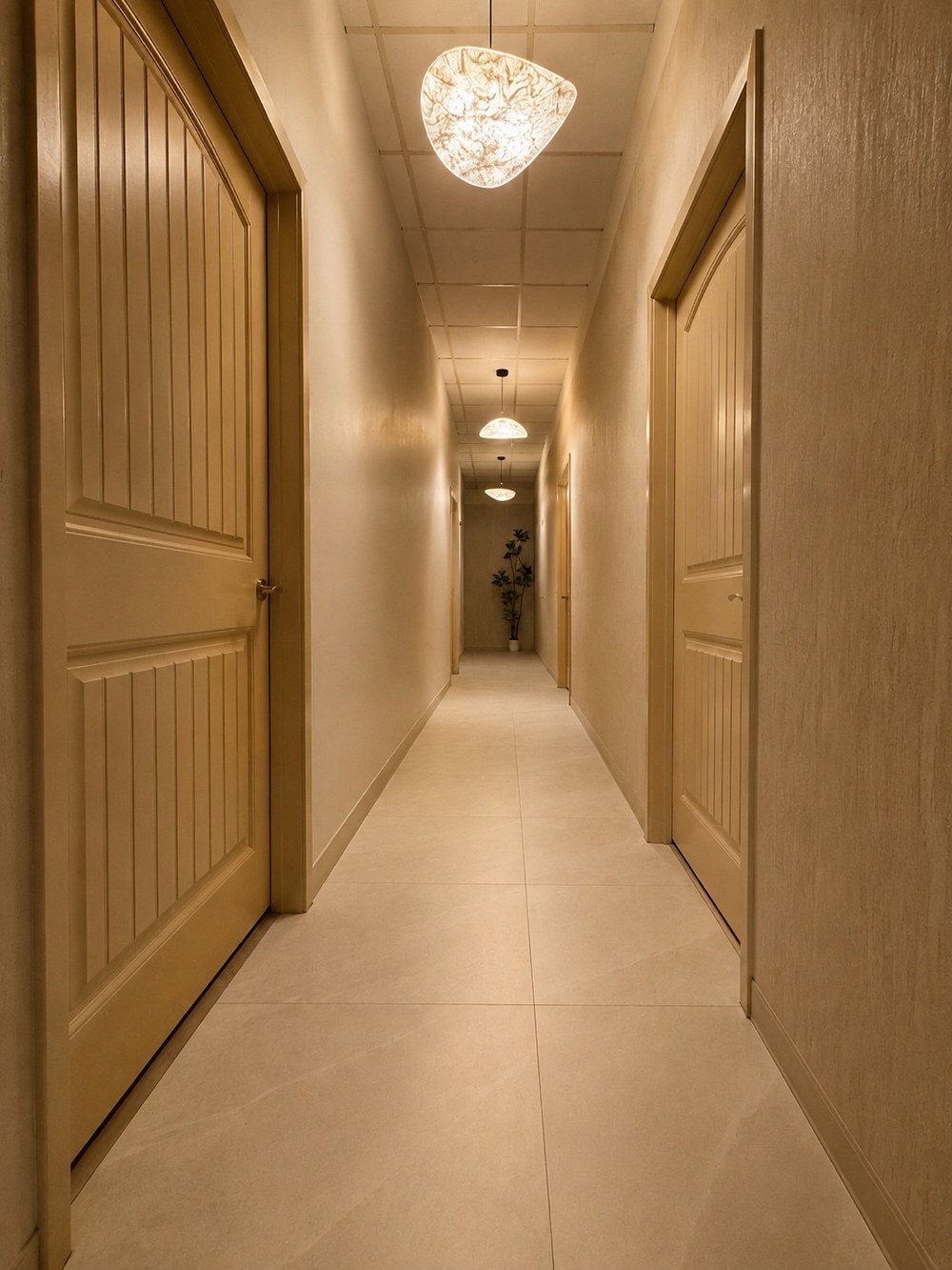 Hallway leading to private treatment rooms at MOJO Massage & Day Spa in Bentonville