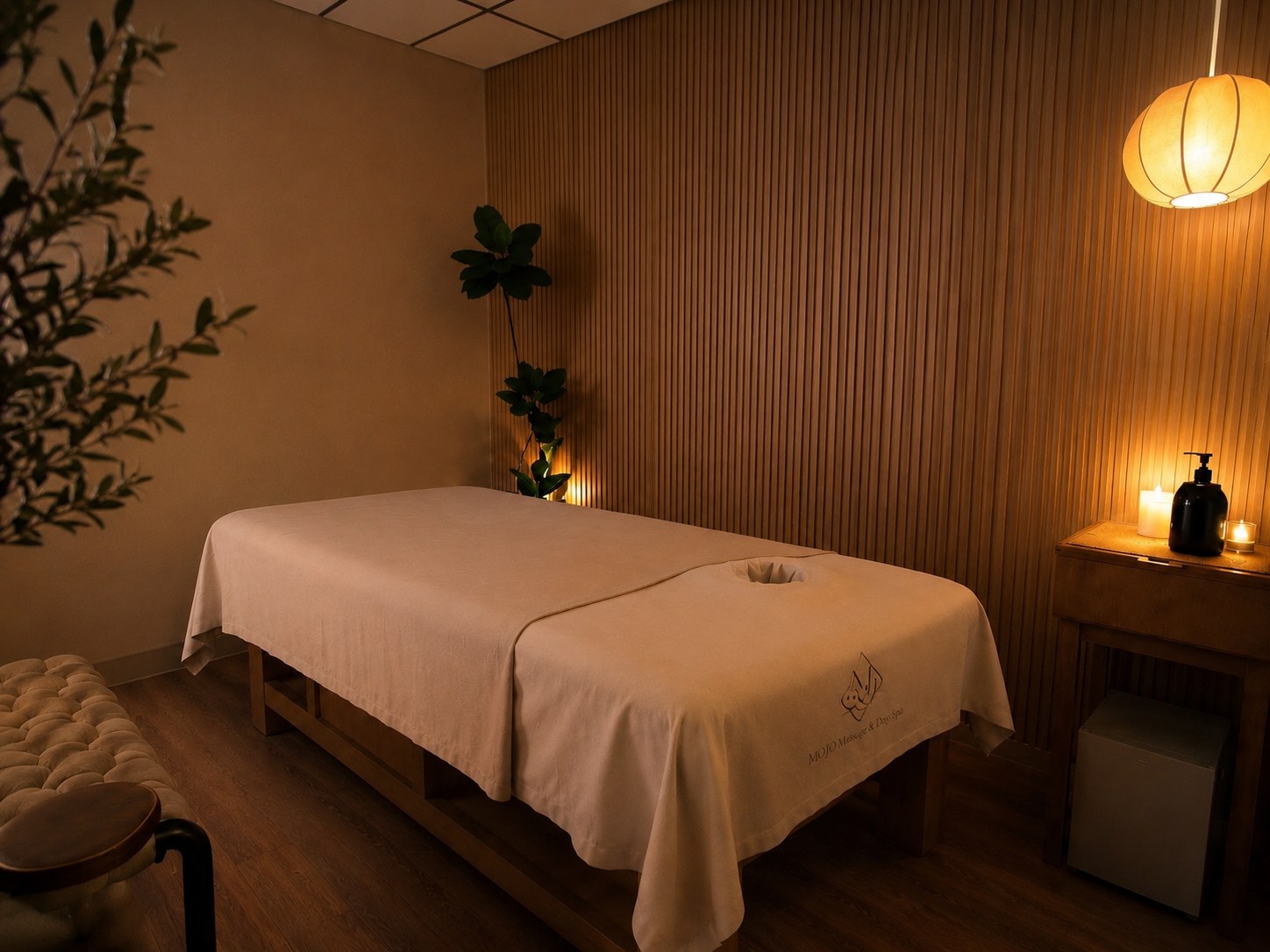 Private massage treatment room at MOJO Massage & Day Spa in Bentonville, Arkansas